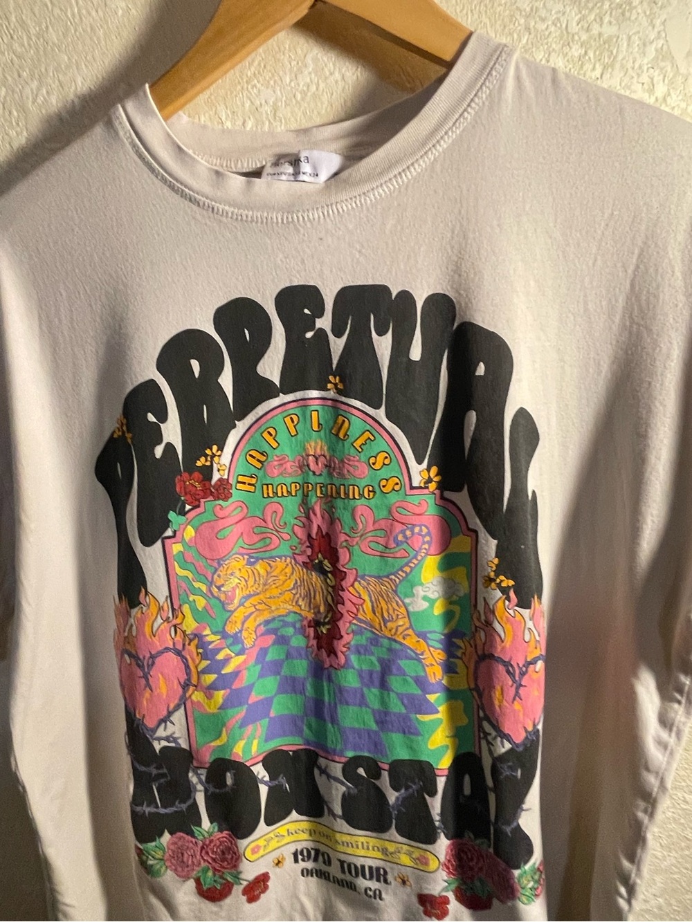 Bershka Cream Ribbed Neck Tee